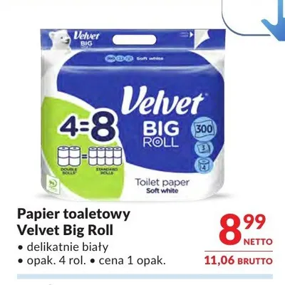 Papier toaletowy Velvet Big Roll delikatnie biały 4-pak promocja w Makro