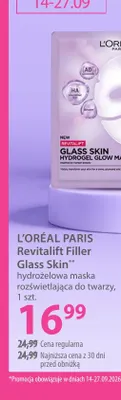 Hydrożelowa maska rozświetlająca do twarzy Revitalift Filler Glass Skin L'Oréal Paris promocja w Hebe