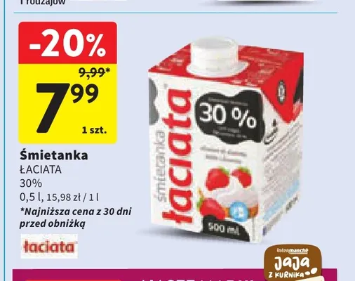 Śmietanka Łaciata 30% promocja w Intermarche
