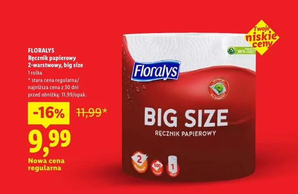 Ręcznik papierowy 2-warstwowy, big size promocja w Lidl