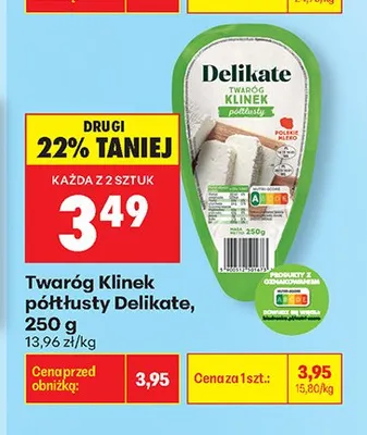Twaróg Klinek półtłusty Delikate promocja w Biedronka