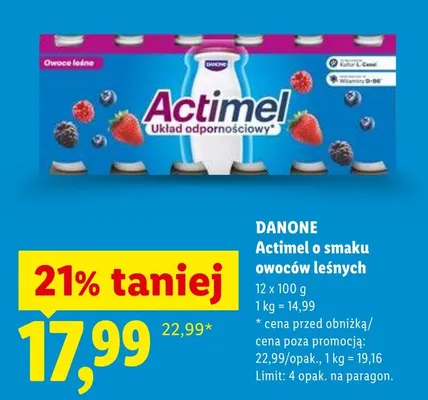 Actimel o smaku owoców leśnych Danone promocja w Lidl