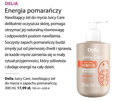 Nawilżający żel do mycia o zapachu pomarańczy Delia Juicy Care Orange promocja w Hebe