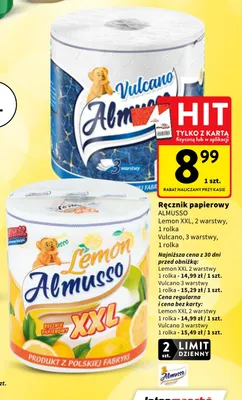 Ręcznik papierowy Vulcano 3 warstwy Almusso promocja w Intermarche