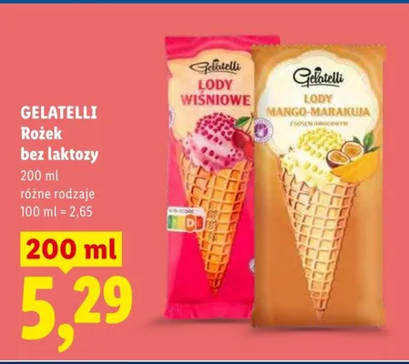 Rożek Gelatelli bez laktozy mango-marakuja promocja w Lidl