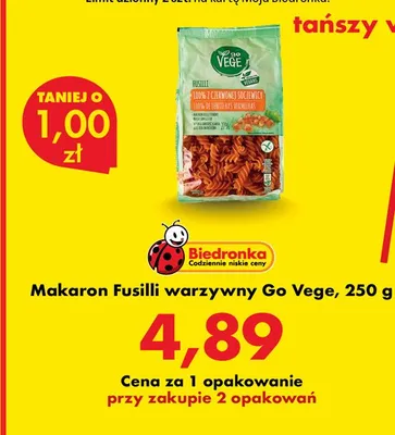 Makaron Fusilli warzywny Go Vege promocja w Biedronka