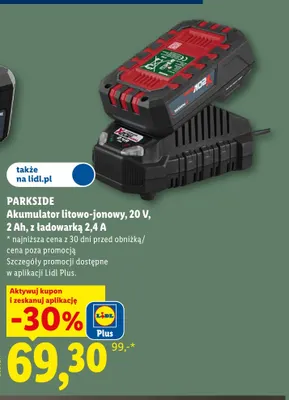 Akumulator litowo-jonowy Parkside 20V 2Ah z ładowarką 2,4A promocja w Lidl