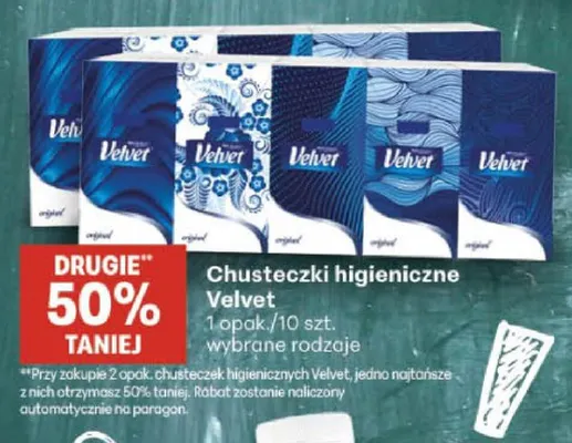 Chusteczki higieniczne Velvet 10-pak promocja w Delikatesy Centrum
