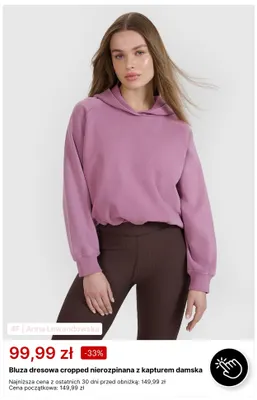 Bluza dresowa cropped nierozpinana z kapturem damska 4F promocja w 4F