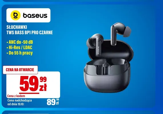 Słuchawki Tws Bass BP1 Pro czarne Baseus promocja w RTV EURO AGD