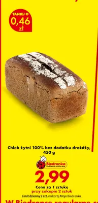 Chleb żytni 100% bez dodatku drożdży promocja w Biedronka