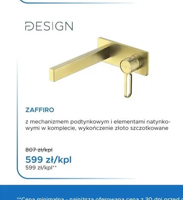 Bateria umywalkowa podtynkowa Design Zaffiro złoto szczotkowane promocja w Blu Salony Łazienek
