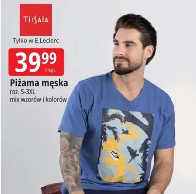 Piżama męska Tissaia roz. S-3XL mix wzorów i kolorów promocja w Leclerc