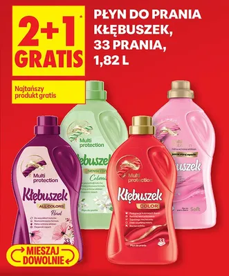 Płyn do prania 1,82 l, różne rodzaje 2+1 GRATIS Kłębuszek promocja w Biedronka