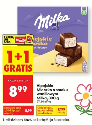 Alpejskie Mleczko o smaku waniliowym Milka promocja w Biedronka
