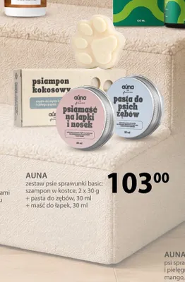 Zestaw psie sprawunki basic szampon w kostce 2x30 g + pasta do zębów 30 ml + maść do łapek 30 ml Auna promocja w Hebe