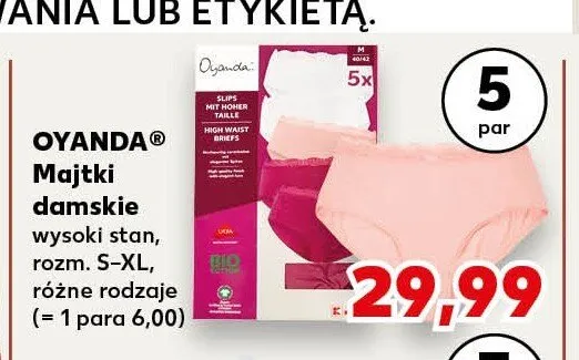 Majtki damskie wysoki stan OYANDA 5-pak promocja w Kaufland