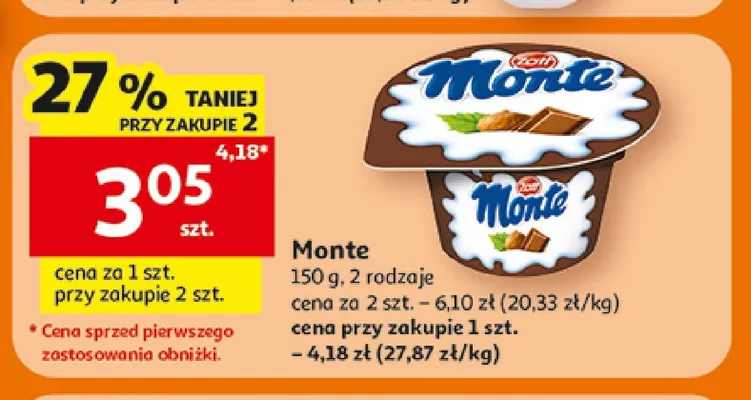 Deser mleczny Monte Zott promocja w Auchan
