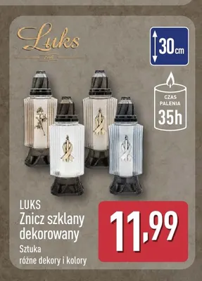 Znicz szklany dekorowany Luks promocja w Aldi
