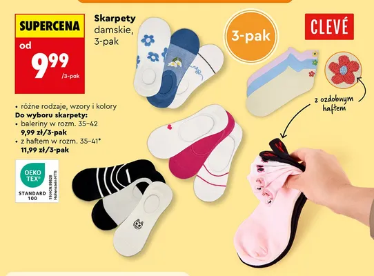 Skarpety damskie baleriny CLEVÉ 3-pak promocja w Biedronka