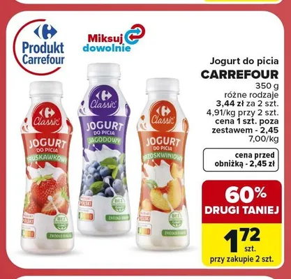 Jogurt do picia truskawkowy Carrefour Classic promocja w Carrefour