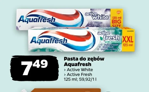 Pasta do zębów Aquafresh Active White promocja w Netto