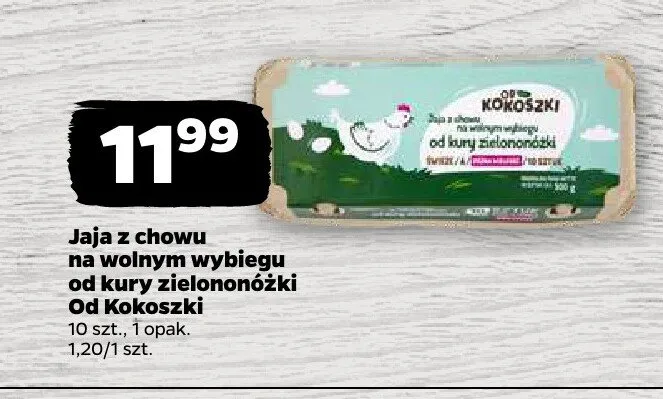 Jaja z chowu na wolnym wybiegu od kury zielononóżki Od Kokoszki promocja w Netto