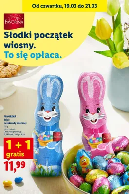 Zając z czekolady mlecznej 1+1 GRATIS promocja w Lidl
