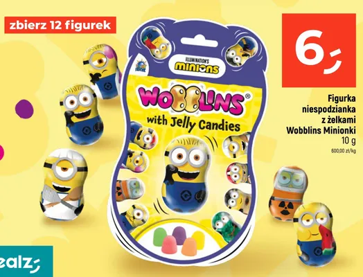 Figurka niespodzianka z żelkami Wobblins Minionki promocja w Dealz