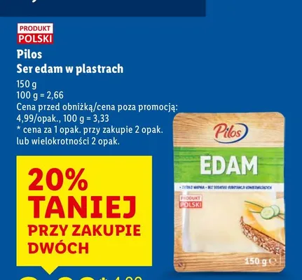 Ser Pilos Edam w plastrach promocja w Lidl