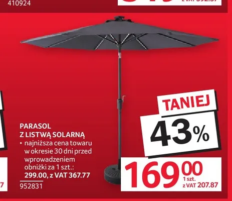 Parasol z listwą solarną promocja w Selgros