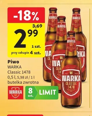 Piwo Warka Classic 1478 promocja w Intermarche