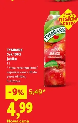 Sok 100% jabłko Tymbark promocja w Lidl