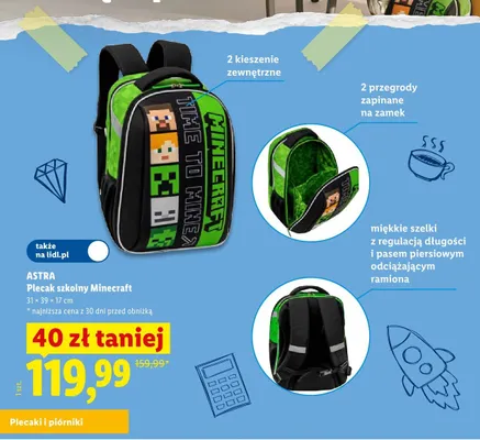 Plecak szkolny Astra Minecraft promocja w Lidl