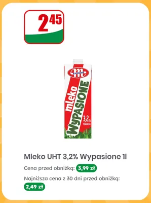 Mleko UHT 3,2% Wypasione Mlekovita promocja w Dino