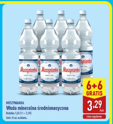 Woda mineralna gazowana średnionasycona Muszynianka promocja w Aldi