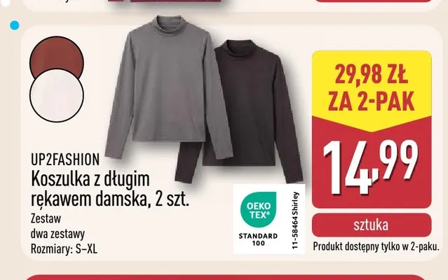Koszulka z długim rękawem damska 2-pak UP2FASHION promocja w Aldi
