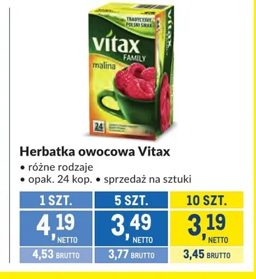 Herbatka owocowa Vitax promocja w Makro