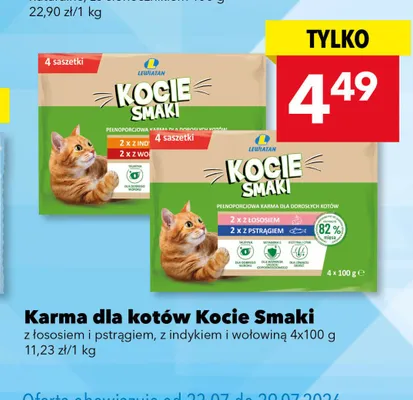 Karma dla kotów Kocie Smaki z indykiem i wołowiną 4-pak promocja w LEWIATAN