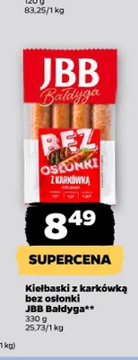 Kiełbaski z karkówką bez osłonki JBB Bałdyga promocja w Netto