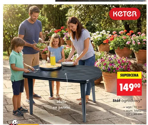 Stół ogrodowy Keter wys. 72cm wym. blatu 137x90cm promocja w Biedronka