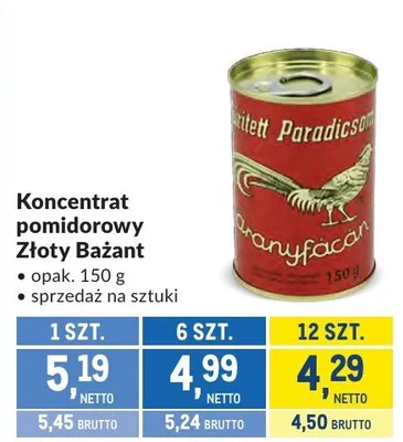 Koncentrat pomidorowy Złoty Bażant promocja w Makro