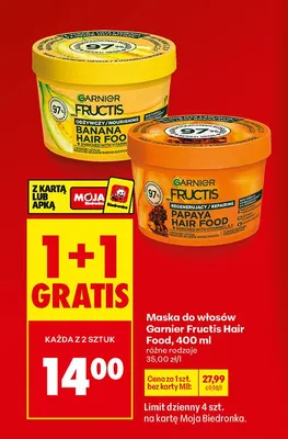 Maska do włosów Hair Food banana, różne rodzaje 1+1 GRATIS promocja w Biedronka