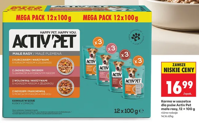 Karma w saszetce dla psów Activ Pet małe rasy 12-pak 100g promocja w Biedronka
