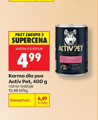 Karma dla psa Activ Pet z wątróbką wołową i ziemniakami promocja w Biedronka
