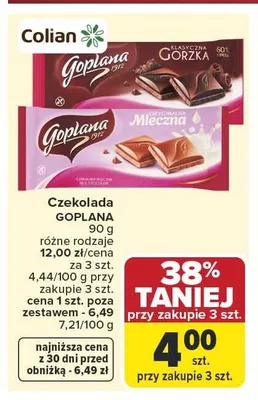Czekolada Goplana klasyczna gorzka 60% promocja w Carrefour