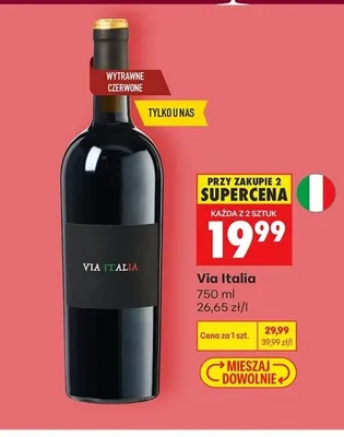 Wino wytrawne czerwone Via Italia promocja w Biedronka