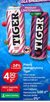 Napój energetyczny Tiger Malina Energy zero cukru promocja w Żabka