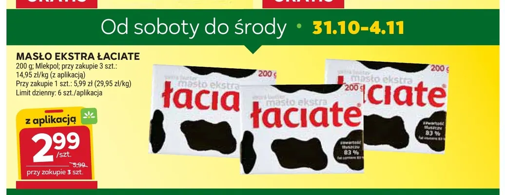 Masło ekstra Łaciate promocja w Stokrotka
