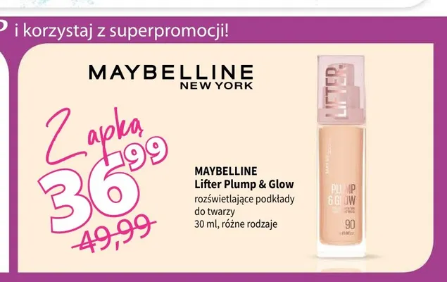 Podkład rozświetlający do twarzy Maybelline Lifter Plump & Glow promocja w Drogerie Polskie